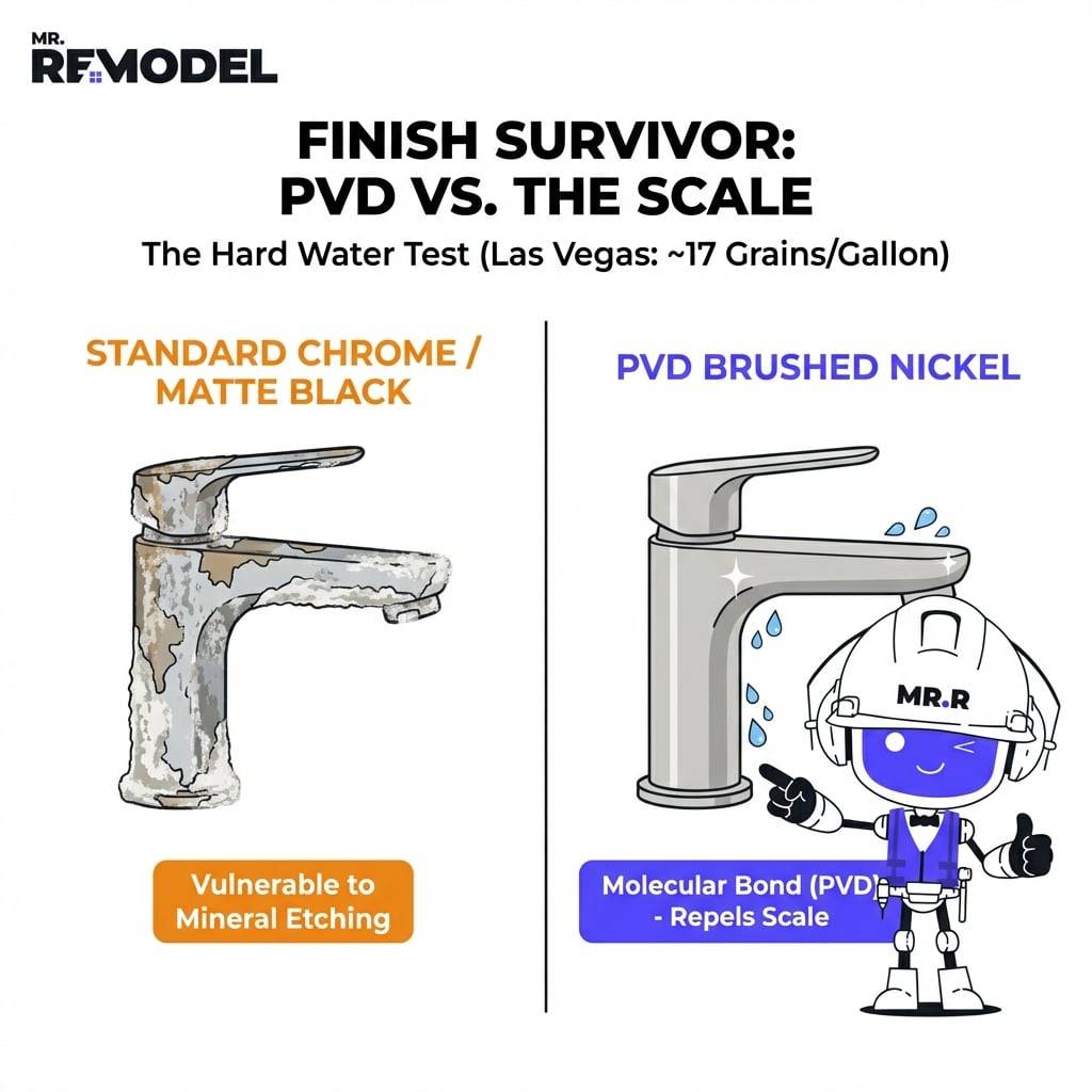 fixtures treated with Physical Vapor Deposition (PVD). This process bonds the finish to the metal at a molecular level. It makes the surface incredibly resistant to scratching and corrosion.